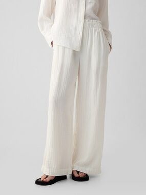 GAP Off-White Wide-Leg Crinkle Gauze Pants L